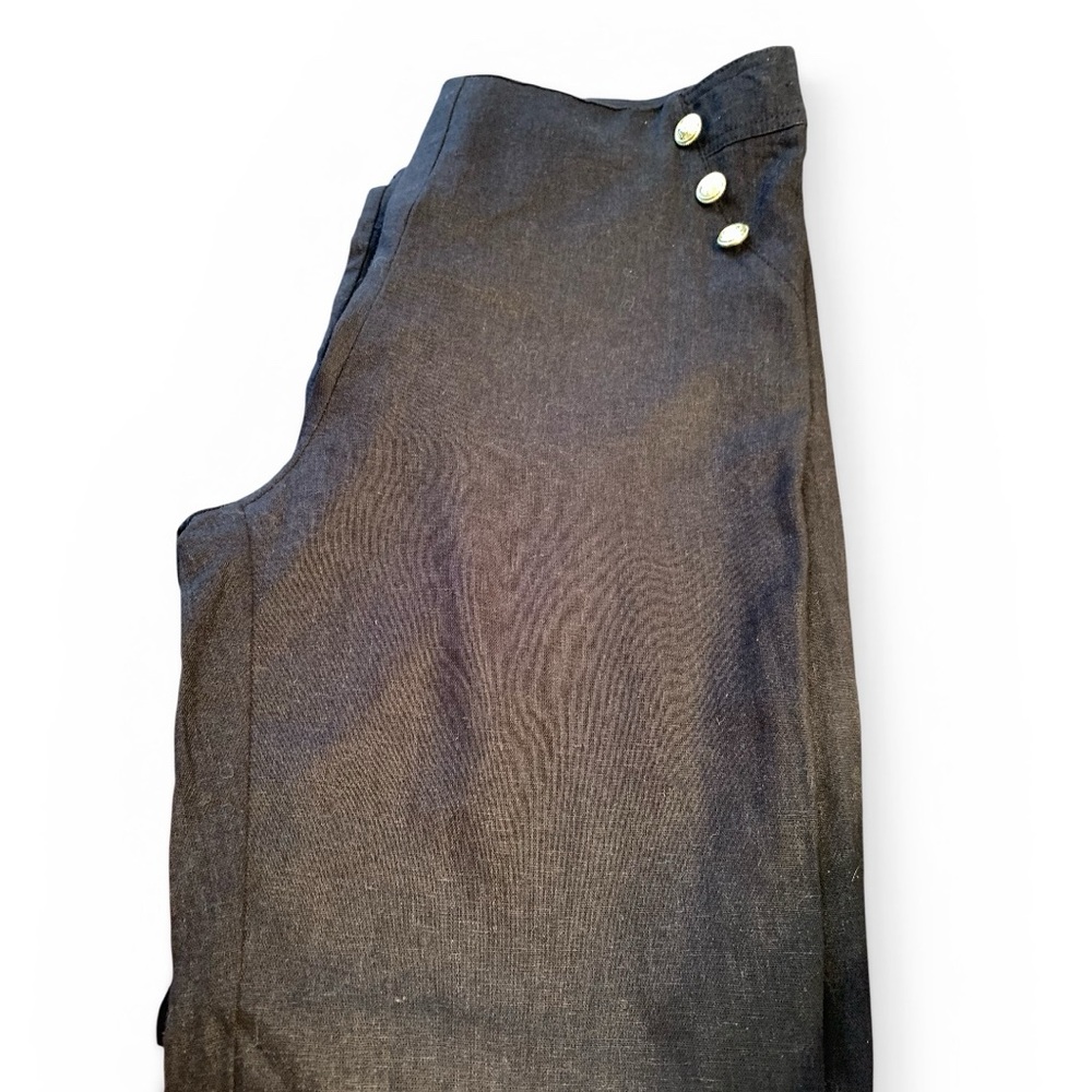 ROSIO Woman’s Black Linen Pants Gold Button Accent Side Zip Size 3X Runs Small